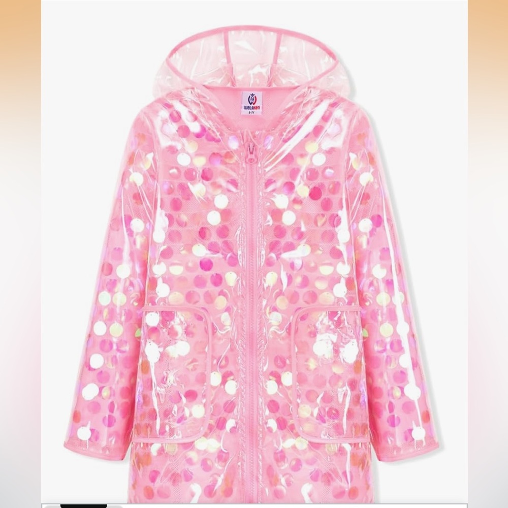 NWT Girls Pink Sequin Waterproof Raincoat with Hood | Size 4T